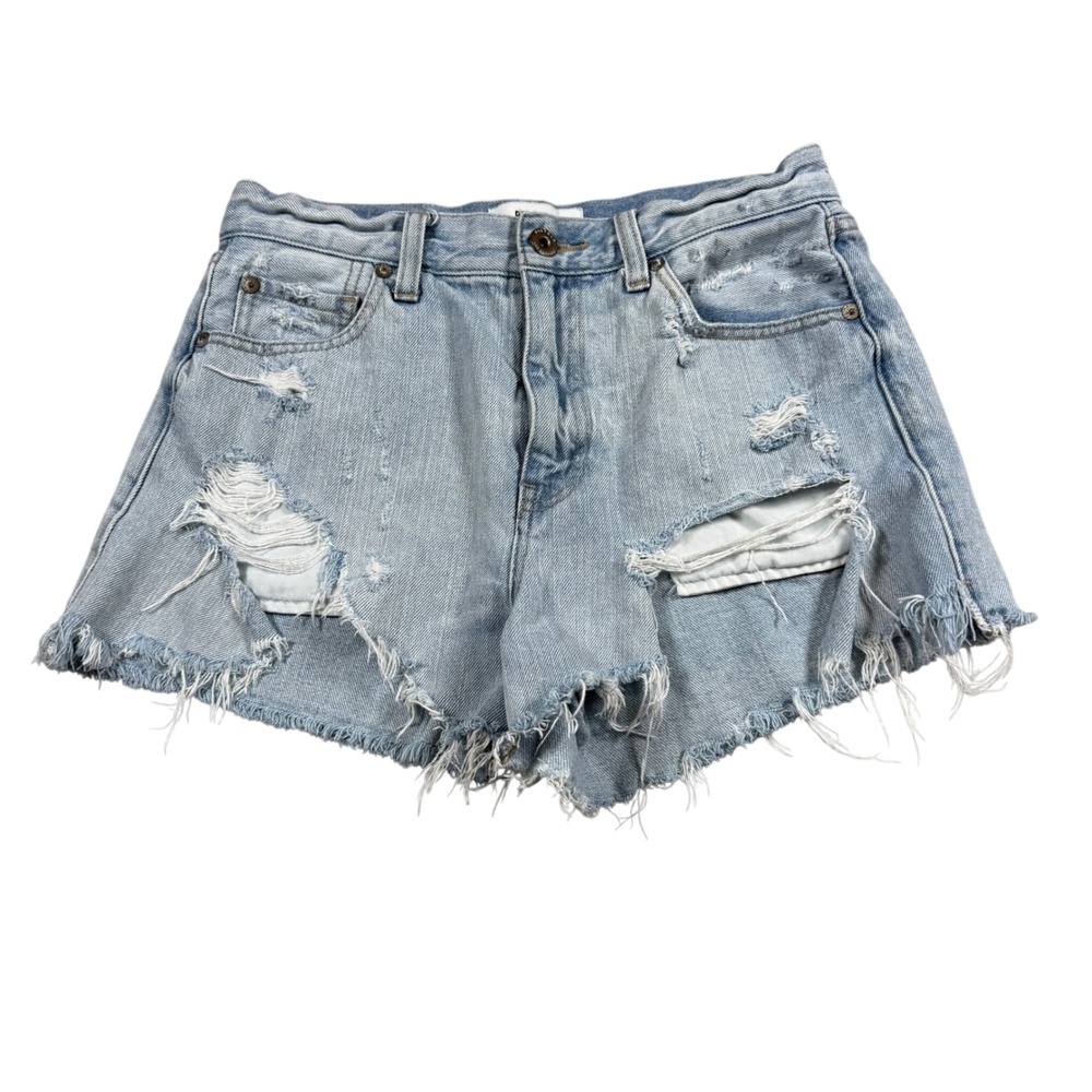 Pistola Womens 26 Denim Shorts Light Wash Distressed Frayed Cutoff High Waist